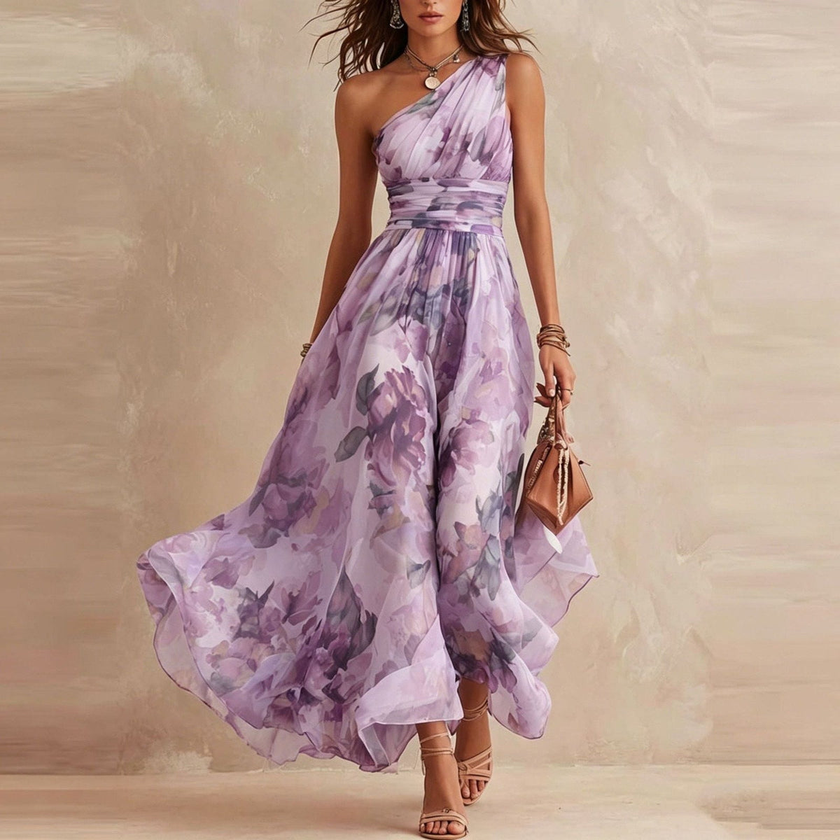 Felicia | Abito Lungo Asimmetrico in Chiffon