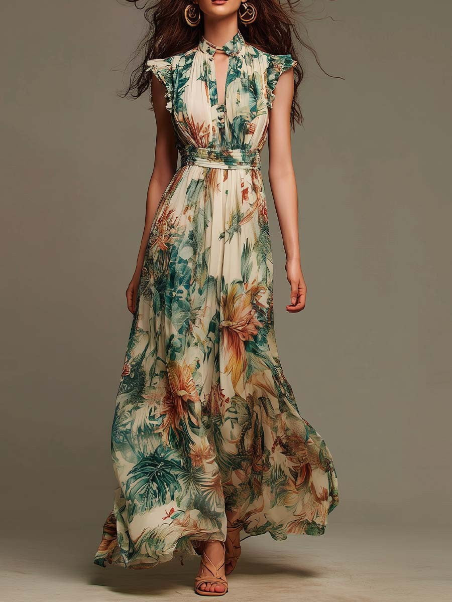Melania | Abito Lungo Floreale in Chiffon
