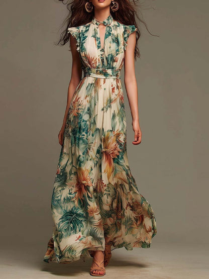 Melania | Abito Lungo Floreale in Chiffon