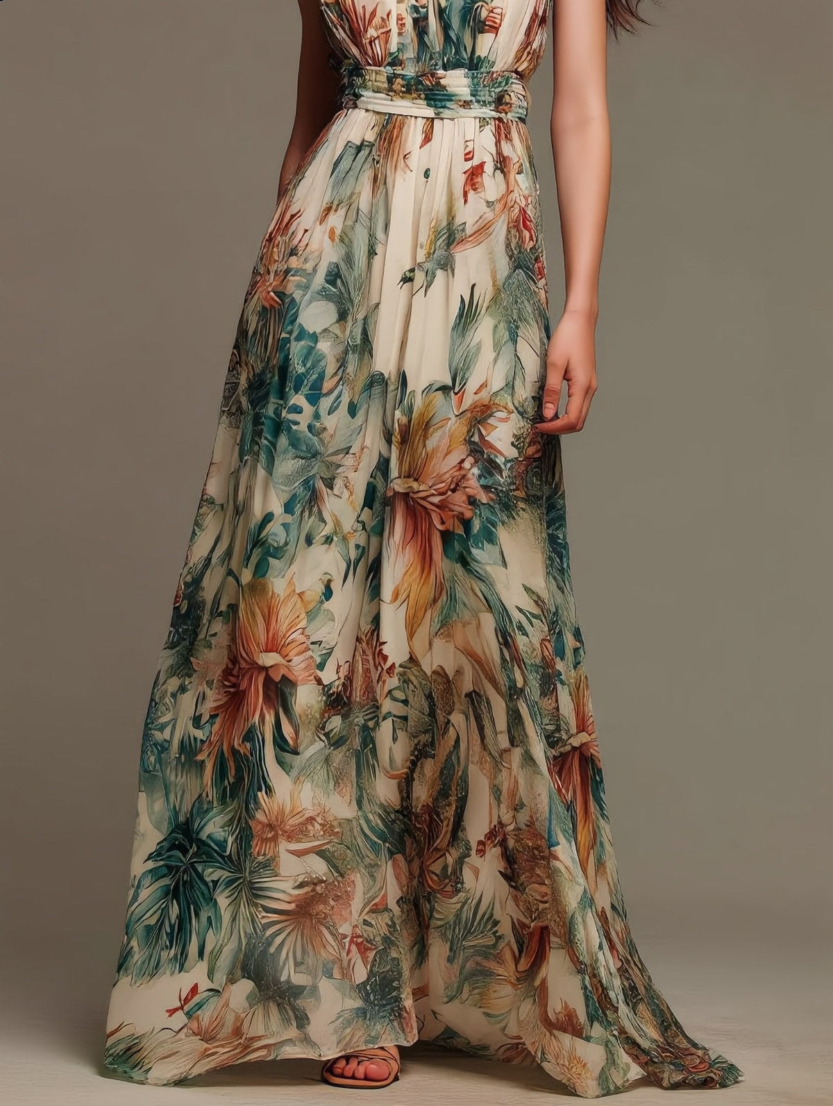 Melania | Abito Lungo Floreale in Chiffon