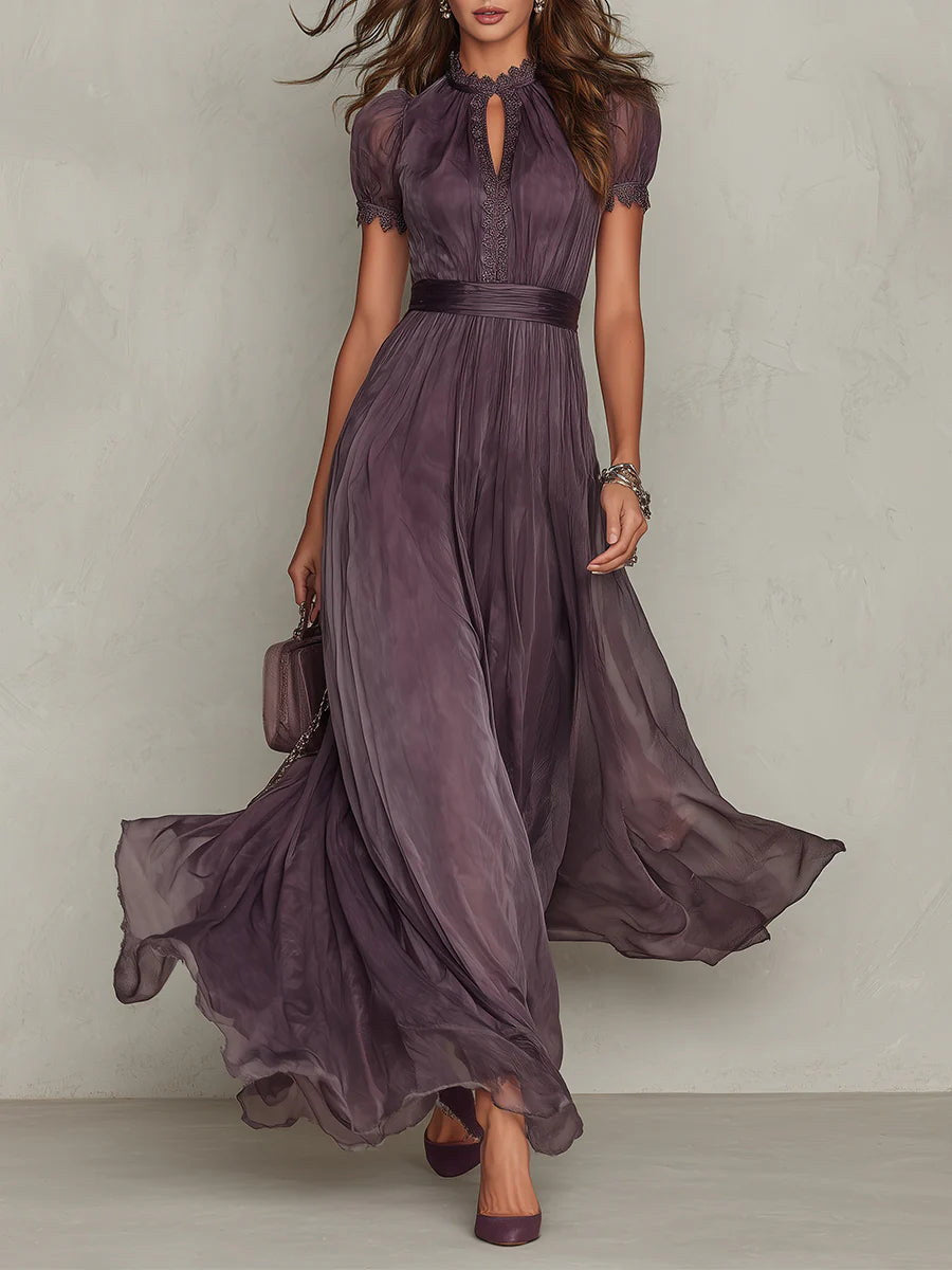 Miriam | Abito Lungo in Chiffon e Pizzo