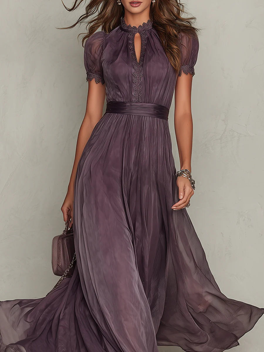 Miriam | Abito Lungo in Chiffon e Pizzo