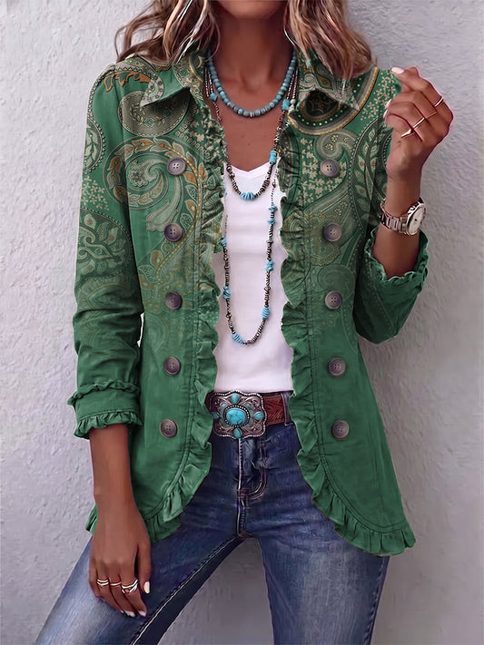 Cosetta | Giacca Boho Paisley Verde con Balze