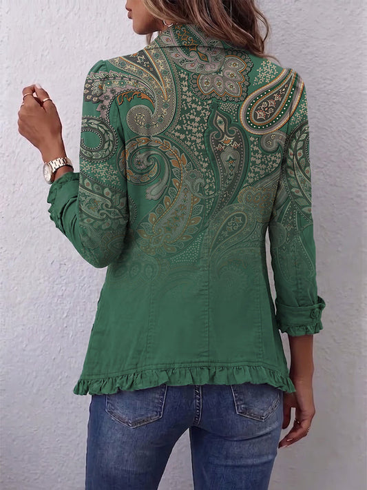 Cosetta | Giacca Boho Paisley Verde con Balze