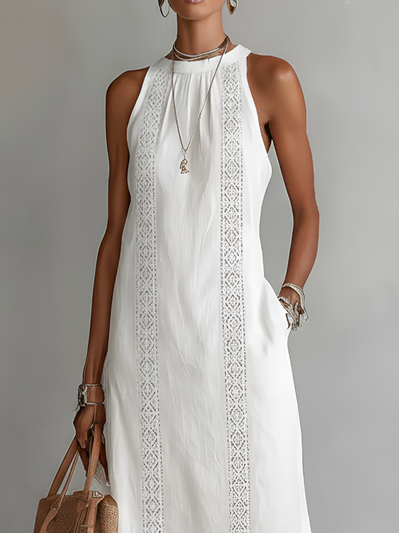 Jimena | Abito Midi Casual Ricamato con Collo alla Coreana