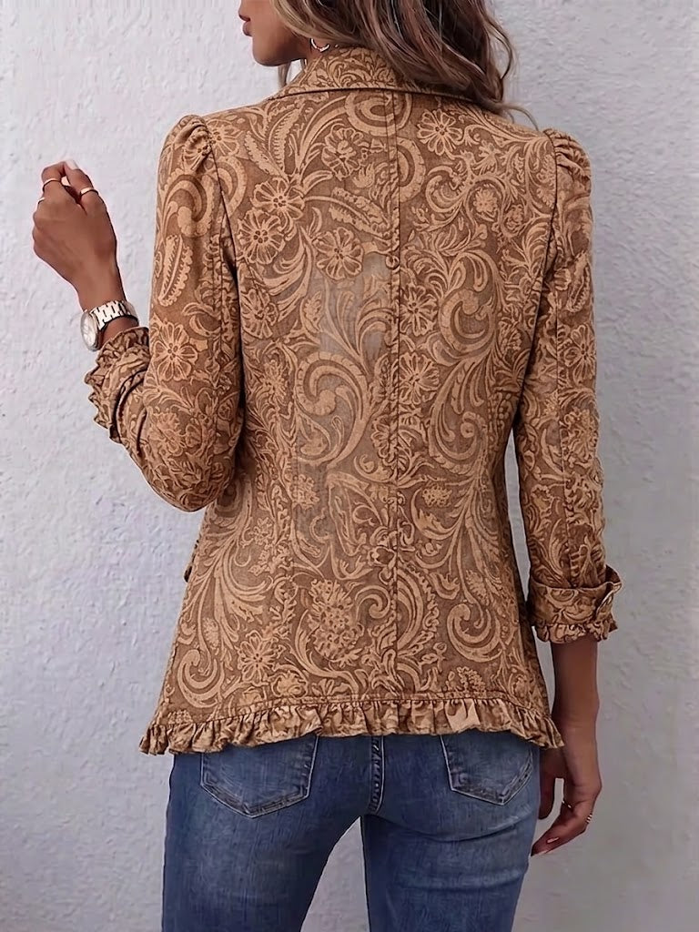 Noemi | Giacca Boho Floreale Vintage Marrone con Balze