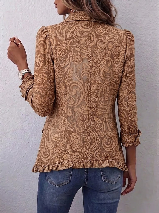 Noemi | Giacca Boho Floreale Vintage Marrone con Balze