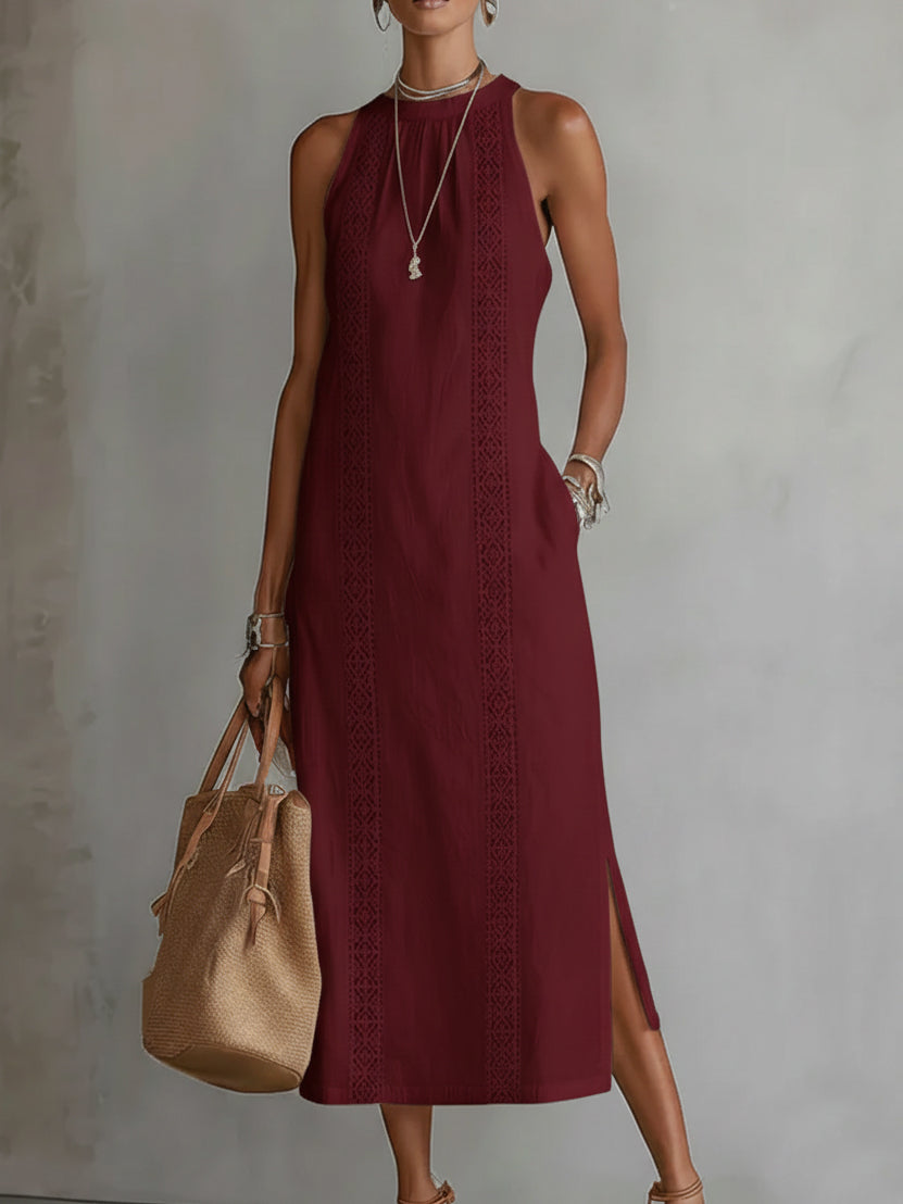 Jimena | Abito Midi Casual Ricamato con Collo alla Coreana