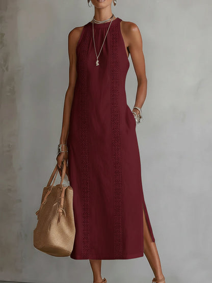 Jimena | Abito Midi Casual Ricamato con Collo alla Coreana