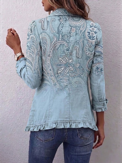Emilia | Giacca Paisley Vintage Azzurra con Balze