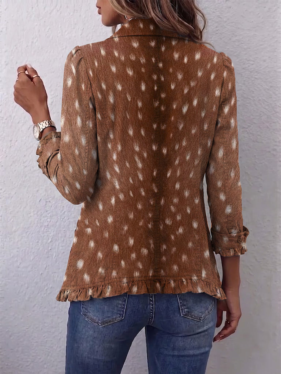 Elena | Giacca Boho Animalier Marrone con Balze