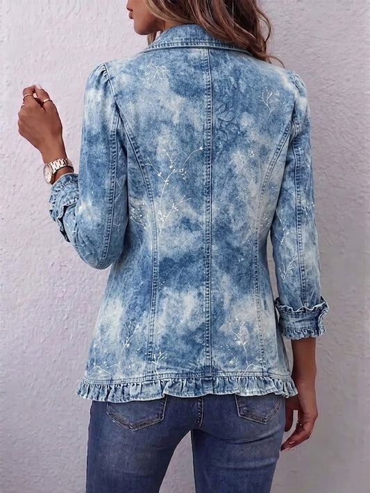 Ginevra | Giacca Boho Botanica Vintage Sfumata Blu con Balze