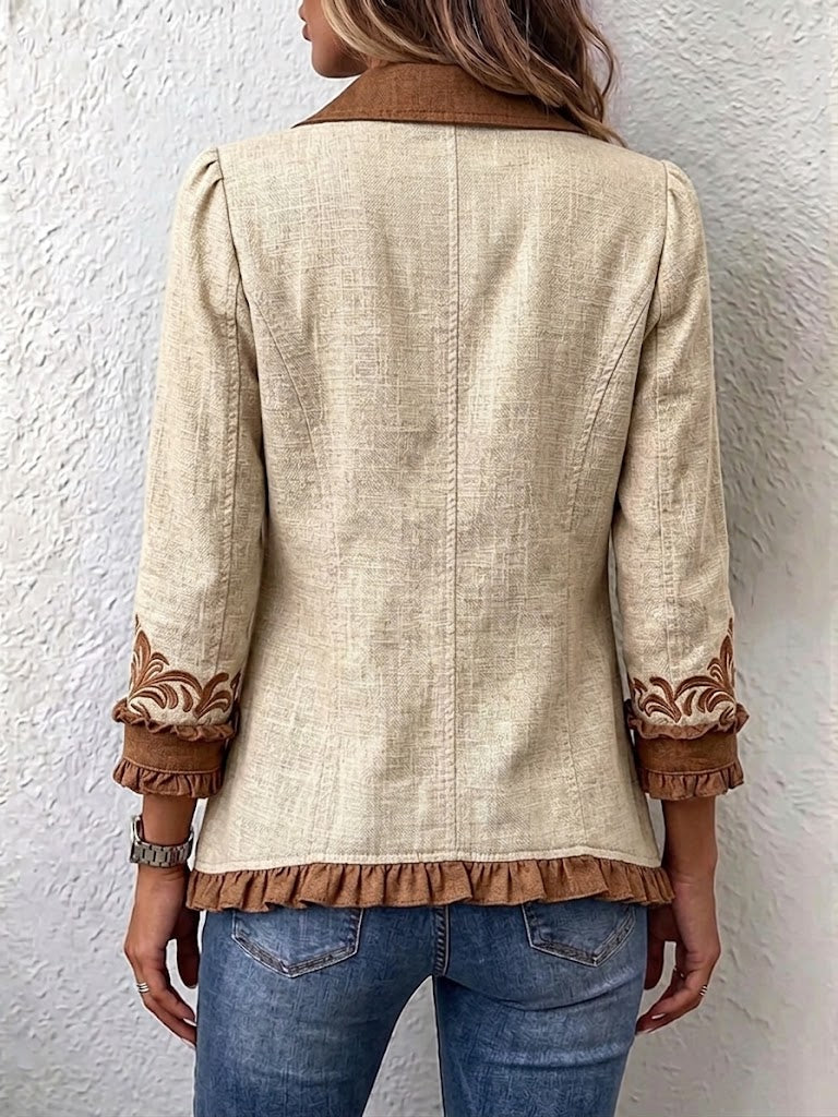 Ottavia | Giacca Boho Floreale Vintage Cammello e Marrone con Balze