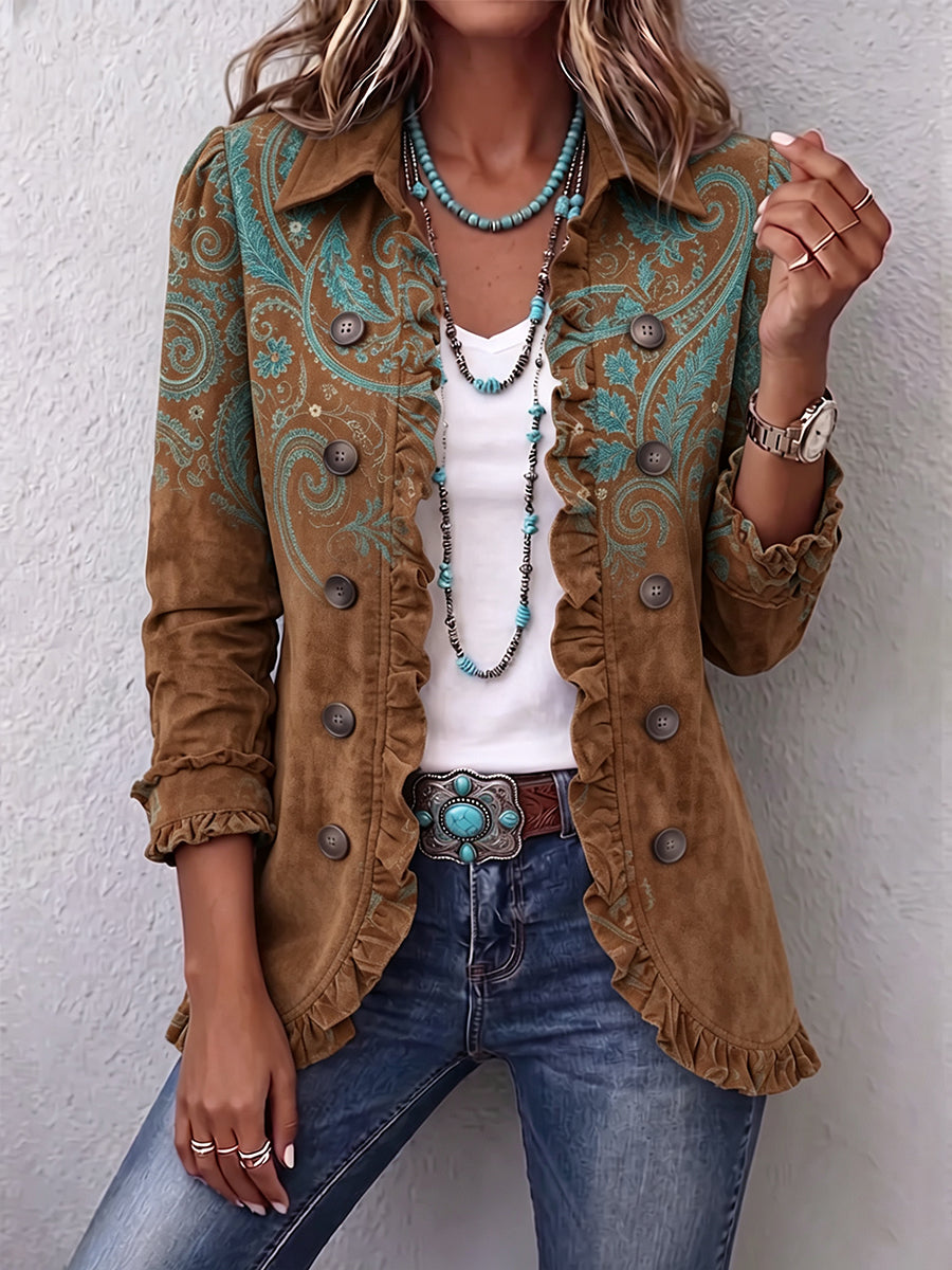 Severina | Giacca Paisley Marrone con Balze