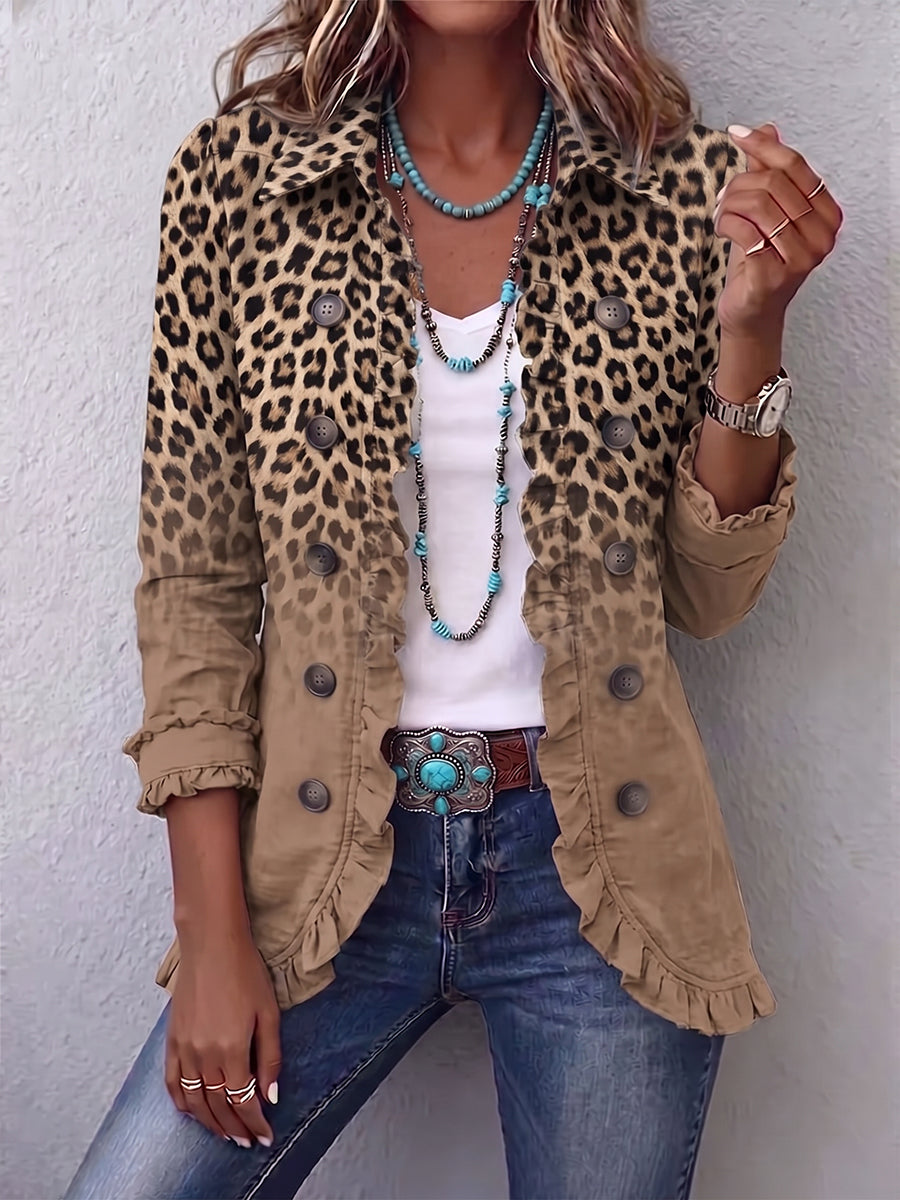Donatella | Giacca Leopardata Vintage Sfumata Cammello con Balze