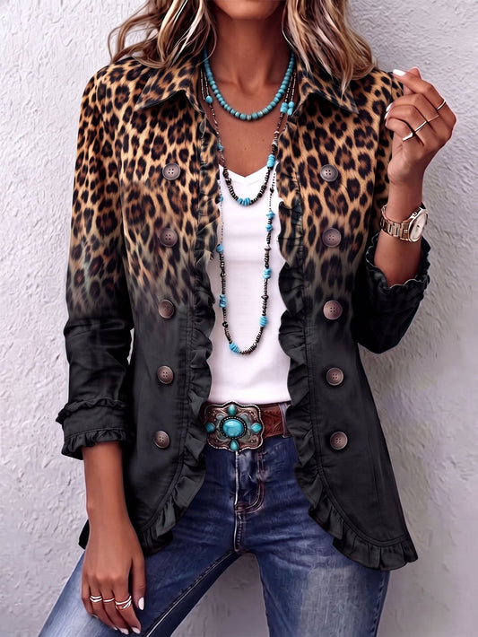 Valentina | Blazer Leopardato Sfumato Antracite con Balze