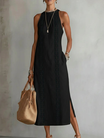Jimena | Abito Midi Casual Ricamato con Collo alla Coreana