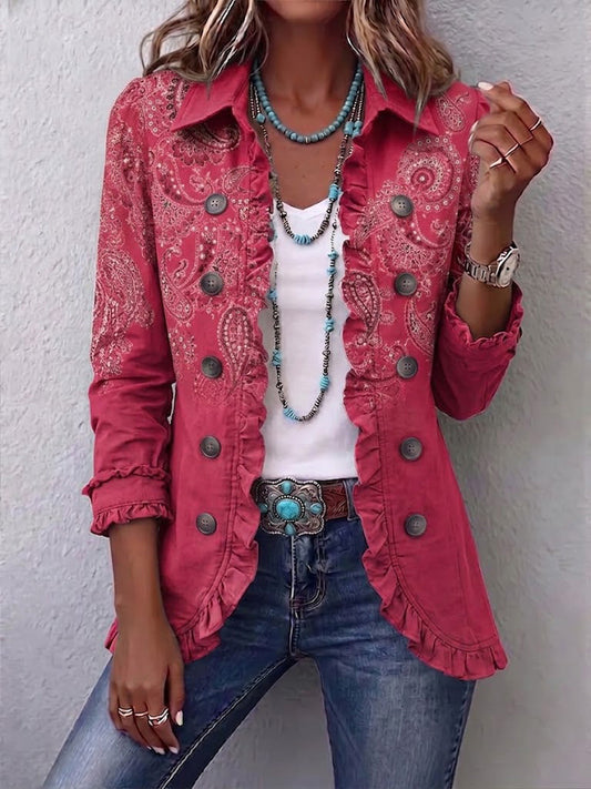 Isotta | Giacca Paisley Vintage Rosa Antico con Balze