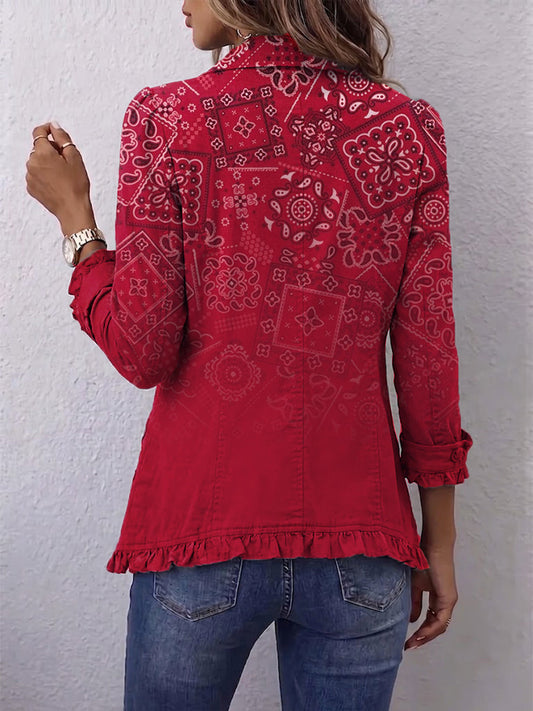Gaia | Giacca Boho Paisley Sfumata Rossa con Balze