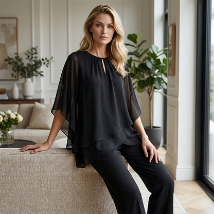 Giannina | Completo con Camicia Asimmetrica a Strati e Pantaloni Ampi
